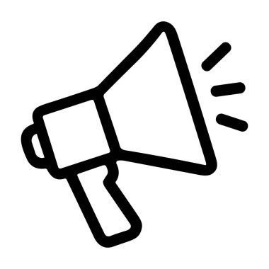 Megafon ya da megafonun basit bir simgesi. Duyuruyu, protestoyu, iletişimi ve topluluk önünde konuşmayı sembolize ediyor. Beyaz bir arkaplanda izole edilmiş.
