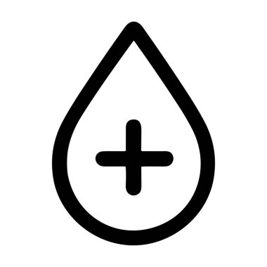İçinde artı işareti olan bir damlanın basit bir çizgi sanat simgesi. Bu sembol kan bağışı, pozitif kan grubu veya genel sağlık ve sağlık hizmetlerini temsil etmektedir..