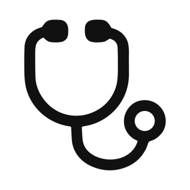 Steteskopun minimalist siyah çizgi simgesi, tıbbın, sağlık hizmetlerinin ve doktorların sembolü. Temiz beyaz arkaplanda izole edilmiş vektör grafik çizimi.