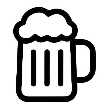 İçecekle doldurulmuş ve köpüklü kafayla kaplanmış bir bira bardağının minimalist çizgisi çizimi. Bu basit simge beyaz bir arkaplanda izole edilmiş, ağ ve grafik tasarımı için mükemmel.