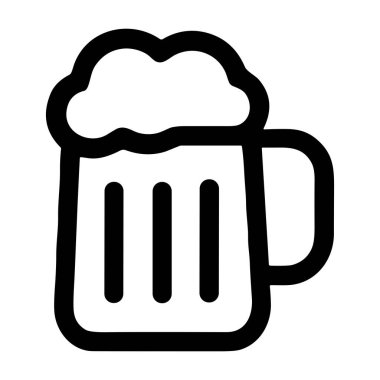 Bir bira bardağının basit bir siyah beyaz vektör çizimi. Simgede klasik bir stein şekli, sapı ve üzerinde kalın bir köpük kafası var. Bar logoları ya da menüler için mükemmel.