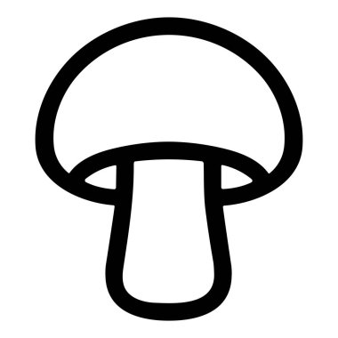 Bir mantarın minimalist taslak simgesi. Bu basit siyah-beyaz grafik çizimi yiyecek ve doğa temaları için sembol, logo veya web tuşu olarak kullanılabilecek bir mantarı temsil eder..