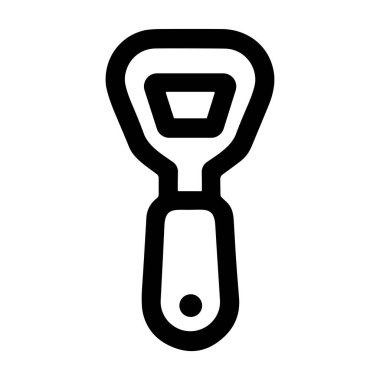 Şişe açacağının minimalist bir sanat simgesi. Bu basit siyah çizgi grafiği beyaz bir arkaplanda izole edilmiştir, web tasarımı, uygulamalar ve içecekle ilgili temalar için mükemmeldir.