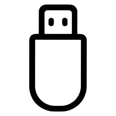 USB flaş belleği temsil eden minimalist bir taslak simgesi. Bu basit vektör grafiği dijital aygıtlar için veri transferini, depolamayı ve taşınabilir belleği sembolize eder.