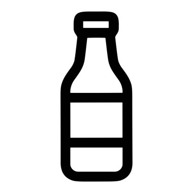 Beyaz arka planda izole edilmiş, kalın çizgili bir şişe minimalist vektör grafiği. Bu çok yönlü simge içecekleri, içecekleri, sosları veya baharatları temsil edebilir..