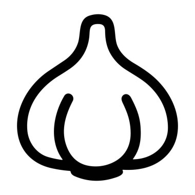Sarımsak ampulünün minimalist siyah ana hatları simgesi. Bu basit vektör grafiği yemek blogları, tarif kartları ve mutfak temalı tasarımlar için mükemmeldir..
