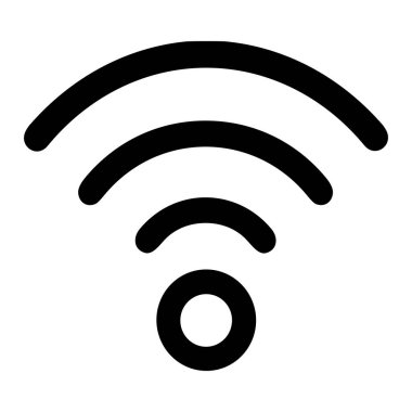 Wi-Fi ya da kablosuz ağ sinyalini temsil eden minimalist bir siyah çizgi resim ikonu. Bu evrensel sembol internet bağlantısı, sıcak noktalar ve iletişim teknolojisi için kullanılır..