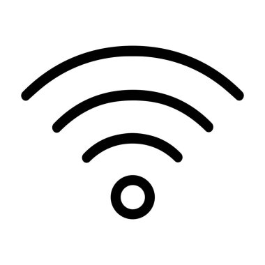 Wi-Fi sinyalini temsil eden minimalist bir simge. Bu grafik beyaz arkaplanda kablosuz ağ bağlantısını ve internet erişimini sembolize eden bir nokta ve üç eğri çizgi içerir..
