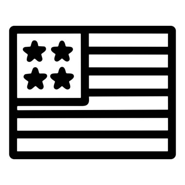 ABD bayrağının minimalist bir vektör grafiği. Bu siyah çizgi sanat simgesi yatay çizgilerle sadeleştirilmiş bir tasarım ve yuvarlak bir dikdörtgen ile çevrili dört yıldızlı bir kanton içerir..