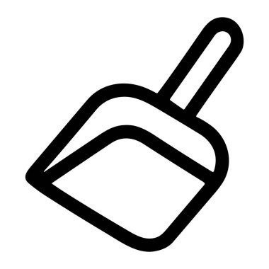 Bir faraşın basit siyah beyaz çizgili sanat simgesi. Bu vektör grafiği temizlik, ev aletleri ve düzenliliği temsil ediyor. Beyaz bir arkaplanda izole edilmiş.