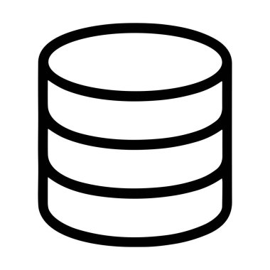 Bir veritabanı silindiri tasvir eden minimalist siyah çizgi simgesi. Bu basit grafik, beyaz arka planda izole edilmiş veri depolama, sunucu teknolojisi ve bilgi yönetimini sembolize eder..