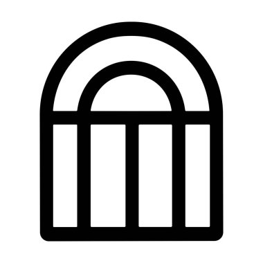 Kemerli penceresi olan minimalist ve modern bir simge. Bu temiz siyah beyaz çizgi çizimi mimari, gayrimenkul veya ev dekorasyonu kavramları için mükemmeldir..