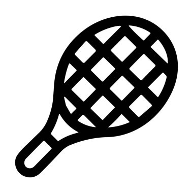 Tenis raketinin minimalist vektör grafiği. Simge, cesur bir siyah anahat ve dizgiler için basit bir ızgara deseni, spor veya eğlence temaları için mükemmel bir özelliğe sahiptir..