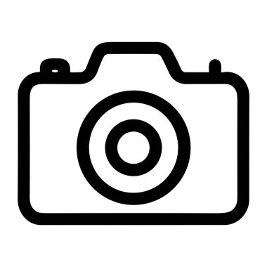 Bir dijital veya film kamerasının minimalist ve modern vektör grafiği. Bu basit taslak simgesi fotoğraf, resim ve medya için evrensel bir semboldür..