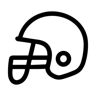 Amerikan futbol kaskını tasvir eden basit bir siyah beyaz çizgili sanat simgesi. Bu minimalist vektör grafiği temiz beyaz bir arkaplanda izole edilmiştir, spor tasarımı için mükemmeldir..