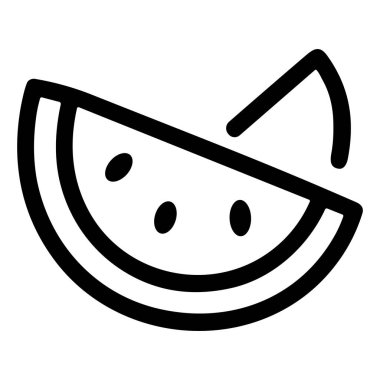 Karpuz diliminin temiz ve modern vektör çizimi. Bu basit siyah taslak simgesi tohumları ve küçük bir parçayı içerir, yaz veya yemek temaları için mükemmeldir..