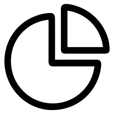 Beyaz arkaplanda bir pasta grafiğinin minimalist siyah çizgi simgesi. Dairesel grafik, veri, istatistik veya analizi temsil eden iki bölüme ayrılmıştır..