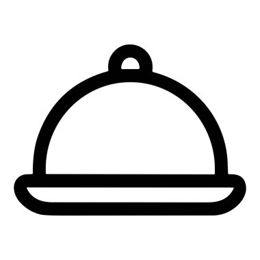 Bir saatin minimalist bir sanat simgesi ya da tepside yemek kubbesi. Bu grafik sembol yemek, restoran servisi, yemek servisi ve gurme yemeklerini temsil ediyor..