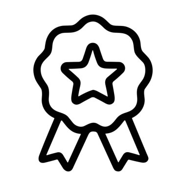 Merkezinde bir yıldız ve kurdeleler olan basit bir siyah taslak ikonu. Bu sembol ödülleri, kaliteyi, başarıyı, zaferi ve kazananı temsil ediyor..