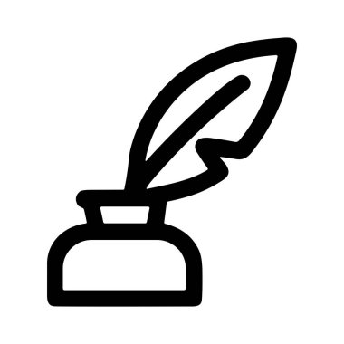 Klasik tüy kaleminin mürekkep hokkası içinde duran basit ve zarif bir sanat simgesi. Bu vektör grafik yazı, edebiyat, tarih ve kaligrafiyi sembolize eder..