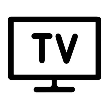 Bir televizyon setinin minimalist vektör grafiği. Bu televizyon harfli düz ekran monitör sembolü medya, eğlence, yayın ve ev elektroniğini temsil etmektedir..
