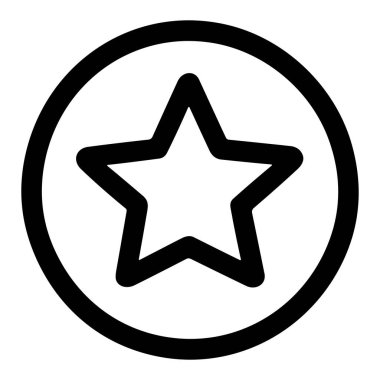 Dairesel çerçeve içinde beş köşeli yıldız barındıran minimalist bir siyah beyaz çizgi ikonu. Bu basit grafik, favori, derecelendirme ya da başarı gibi kavramları temsil eder..