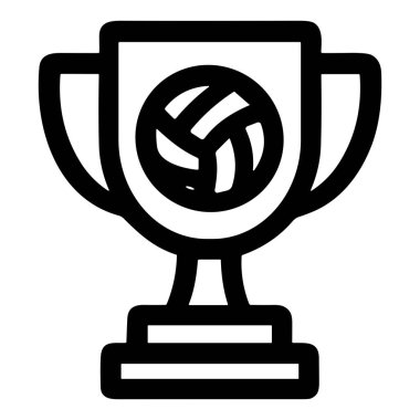Merkezinde voleybol sembolü olan ve bir spor şampiyonasını ya da turnuva zaferini temsil eden kazananların kupasını tasvir eden basit bir siyah beyaz çizgi ikonu..
