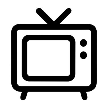 Klasik bir televizyonun basit siyah beyaz çizgili sanat simgesi. Bu klasik TV grafik tasarım için sade bir arka planda izole edilmiş bir anten, bir ekran ve bacaklar içerir..