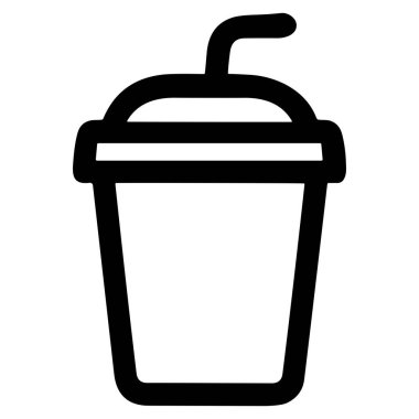 Minimalist bir vektör grafiği, paket içeceği temsil ediyor. Bu basit simge bir fincan, bir kubbeli kapak ve eğri bir pipet içerir, menüler, uygulamalar veya web siteleri için mükemmeldir..