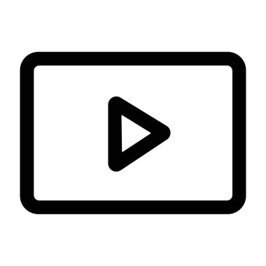 Yuvarlak bir dikdörtgen içindeki bir çalma düğmesinin temiz ve modern çizgi simgesi. Bu çok yönlü sembol video ya da ortam oynatıcısını gösteren kullanıcı arayüzleri, web siteleri ve uygulamalar için mükemmeldir.