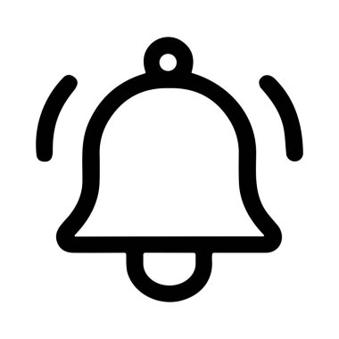 Çalan bir zilin basit bir siyah beyaz çizgi simgesi. Bu minimalist sembol bildirimleri, uyarıları, uyarıları ve anımsatıcıları temiz bir vektör grafik tarzında temsil eder.