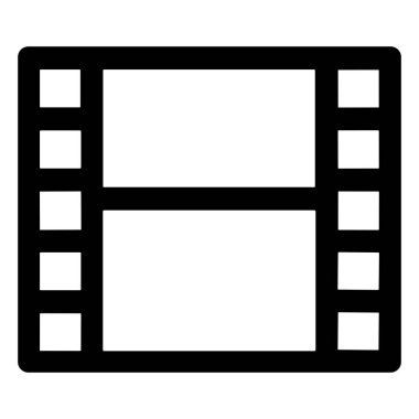 Klasik bir film şeridinin minimalist vektör grafiği. İki çerçeveli ve çıkıntılı. Bu simge film yapımı, video, sinema ve eğlence sektörlerini temsil etmektedir..