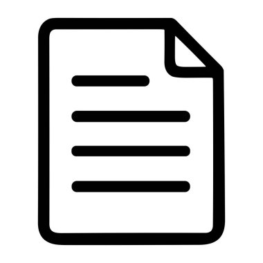 Tek bir sayfa ya da dosyanın minimalist vektör simgesi. Belgede düz kulaklı sağ üst köşe ve beyaz arkaplanda izole edilmiş metni temsil eden dört yatay çizgi bulunuyor..