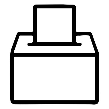 Oy sandığına sokulan bir oy pusulasının minimalist siyah beyaz çizgisi. Bu izole grafik simgesi oylamayı, demokrasiyi, seçimleri ve sivil katılımı sembolize ediyor.