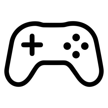 Modern bir oyun denetleyicisinin ya da oyun platformunun basit bir siyah taslak simgesi. Kolay kullanım için beyaz bir arkaplan üzerinde izole edilmiş bir yönlü ped ve eylem düğmeleri.