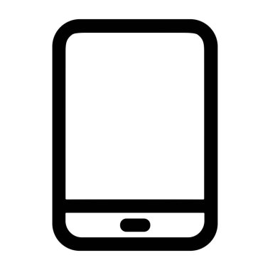 Bir cep telefonu veya tabletin minimalist vektör grafiği. Simgede yuvarlak köşeleri ve boş beyaz ekranı olan, web ve uygulama tasarımı için mükemmel cesur siyah bir ana hat yer alıyor.