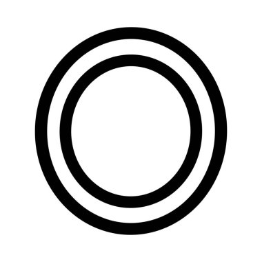 İki siyah eşmerkezli daireyi içeren basit ve temiz bir grafik çizimi. Bu minimalist geometrik tasarım beyaz arkaplan üzerinde cesur, soyut bir sembol veya simge oluşturur.