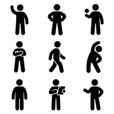 Dokuz basit siyah çöp adam simgesinden oluşan bir koleksiyon. Set, el sallayan, yürüyen, esneyen, bir tablet tutan ve diğer yaygın insan hareketlerini içeren figürler ve pozlar içeriyor..