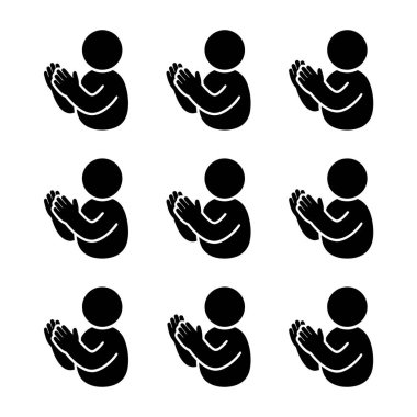 Bir ızgarada dokuz piktogramın basit grafik koleksiyonu. Her bir simge alkış, dua, ibadet, minnettarlık ya da saygı için elleri bir arada olan birini gösteriyor..