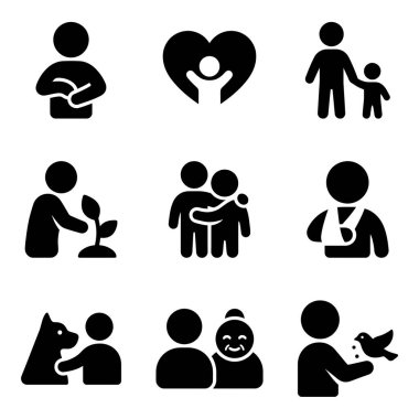 Bakımı, aileyi, toplumu, desteği, kendini sevmeyi, ebeveynliği ve hayvanlara ve doğaya karşı şefkati tasvir eden dokuz adet simge..