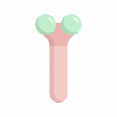 İki açık yeşil masaj küreli pembe bir yüz silindirinin düz vektör çizimi. Temiz beyaz bir arka planda izole edilmiş cilt bakımı ve güzellik aracı..