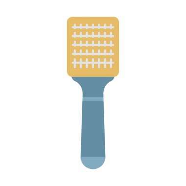 Hayvan bakım aletinin vektör çizimi. Bu sarı ve mavi fırça hayvan kılı bakımı, hijyen ve sağlıklı bir kürk için tasarlanmıştır..