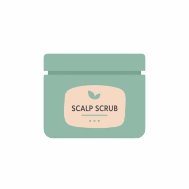 Düz dizayn vektör ikonu. Bir deniz mavisi kabında fırçalanan kafa derisi. Saç ve saç sağlığı için minimalist güzellik ürünü. Cilt rutini ve deri dökülmesi..