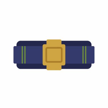 Basit bir kare altın tokalı mavi kuşağın düz tasarım vektör çizimi. Moda aksesuarları beyaz arka planda gösterilir..