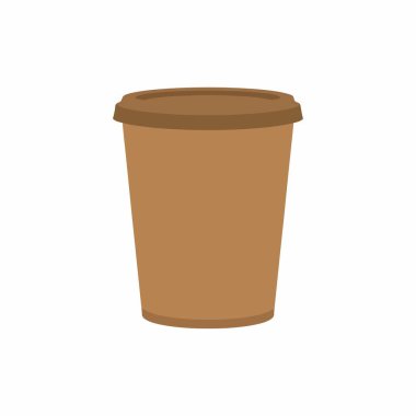 Kahverengi, tek kullanımlık, kahverengi kapaklı bir kağıt bardağın basit düz vektör grafiği. Bu konteynır genellikle kahve ya da çay gibi sıcak içecekler için kullanılır..