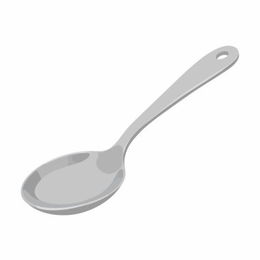 Tek bir gri metal kaşığın temiz bir vektör çizimi. Bu yaygın çatal bıçak seti, yemek ve yemek kavramları için mükemmel beyaz bir zemin üzerinde izole edilmiş olarak gösterilir..