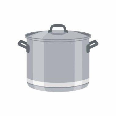 Büyük metal bir saksı ya da tencerenin kapaklı basit bir vektör çizimi. Bu mutfak malzemesi beyaz arka planda izole edilmiş, yemek pişirme kavramları için mükemmel..