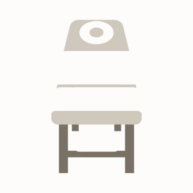 Önden gösterilen basit bir sandalyenin düz dizayn vektör çizimi. Mobilyalarda açık gri bir koltuk, dairesel bir detay ve koyu gri bacaklar yer alıyor. Bu minimalist simge beyaz bir arkaplanda izole edilmiştir.