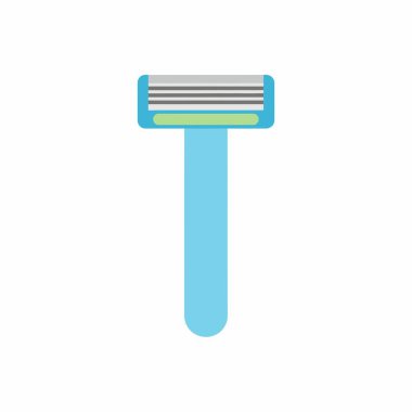 Açık mavi tek kullanımlık bir tıraş makinesinin düz vektör çizimi. Temiz beyaz arka planda gösterilen kişisel temizlik ve saç temizleme aracı.