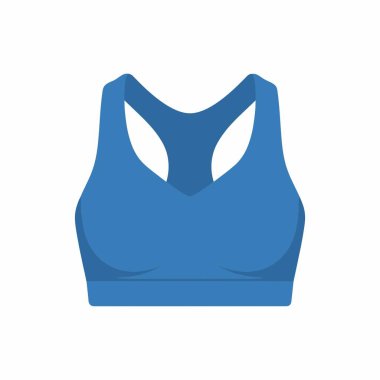 A flat design vector icon of a blue sports bra. This illustration represents activewear, fitness, gym clothing, and womens sportswear, isolated on a white background.